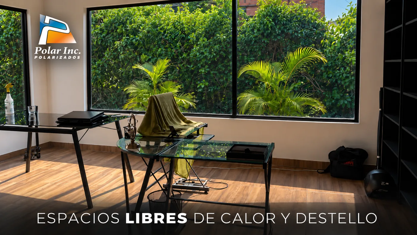 Oficina con ventanales polarizados libres de calor y destello